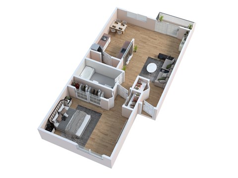 Floor plan for 1 bed, 1 bath, 640 sqft
